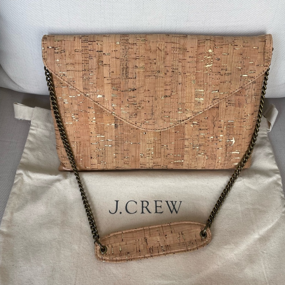 J. Crew Tan Cork Clutch Bag with Gold Accents VGUC